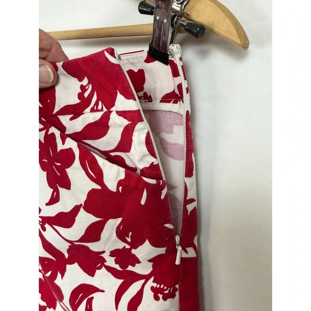 Ann Taylor Floral‎ Mini Skirt Womens 4 Red White Cotton Stretch Pockets